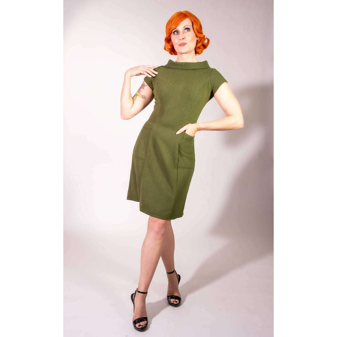 Dominique Dress - Olive, Brushed Rib Knit