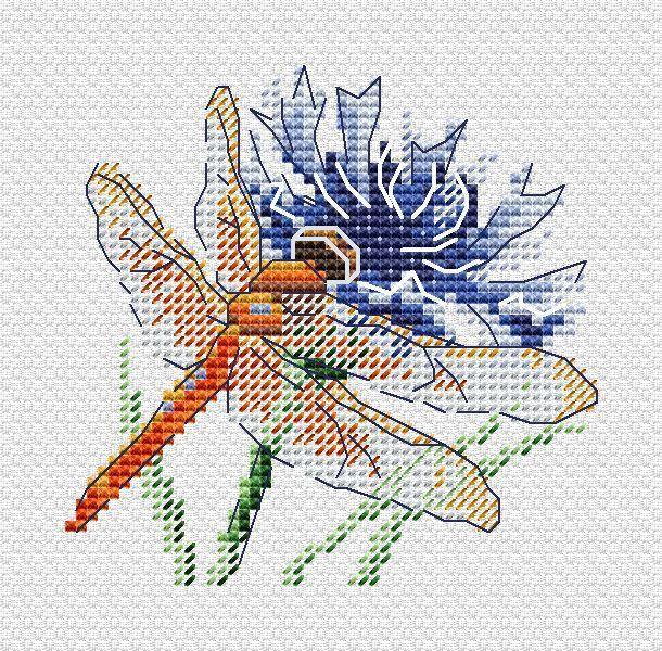 Dragonfly and Cornflower SM-619 Counted Cross Stitch Kit