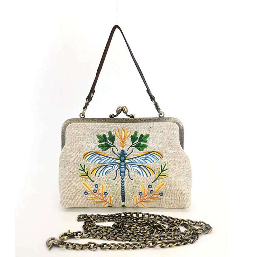 Dragonfly Vintage Kisslock Bag : Beige