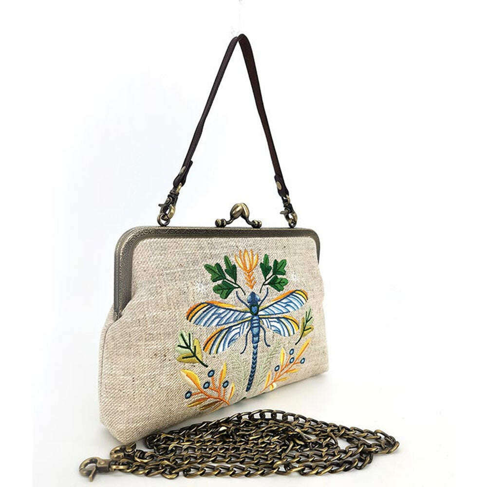 Dragonfly Vintage Kisslock Bag : Beige