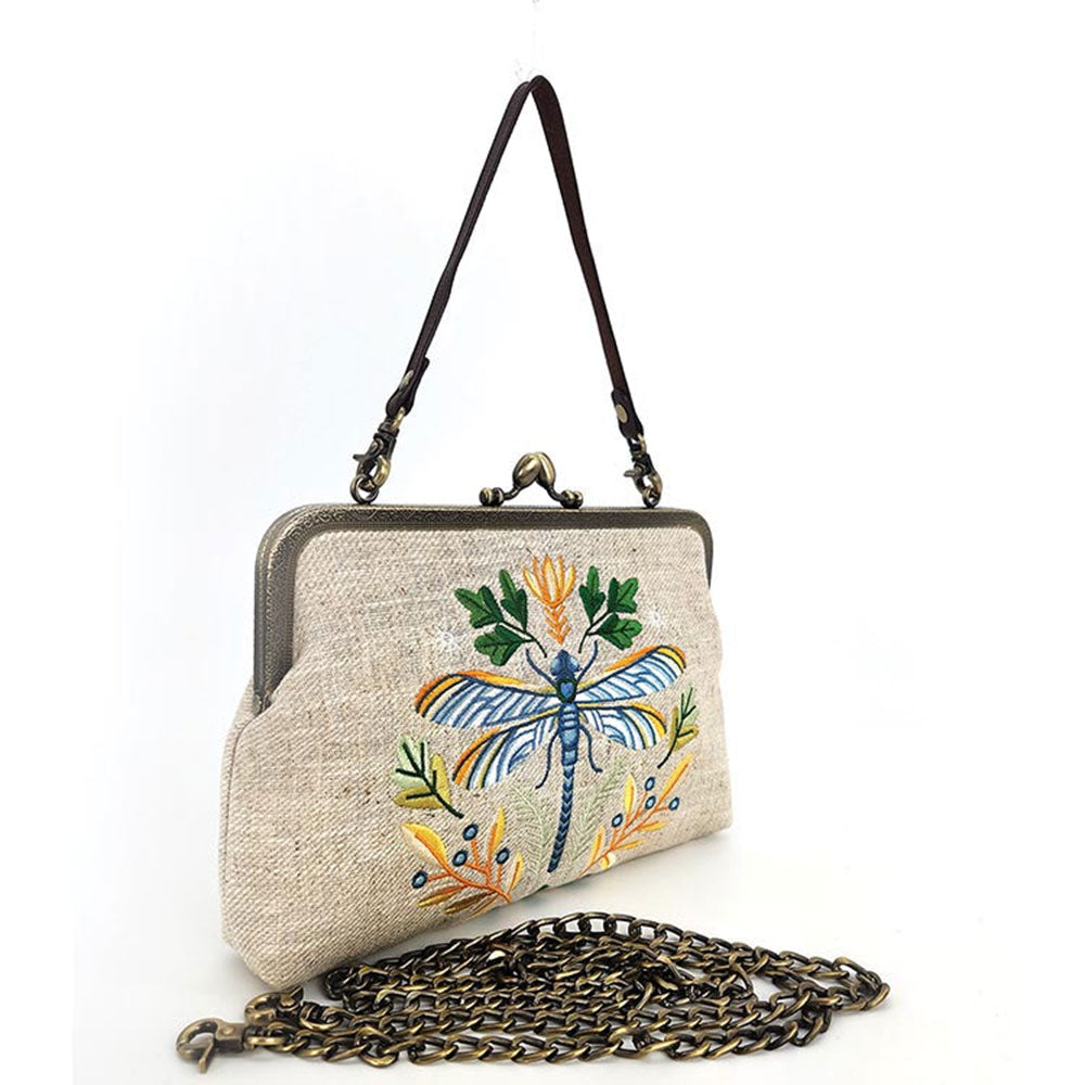 Dragonfly Vintage Kisslock Bag : Beige