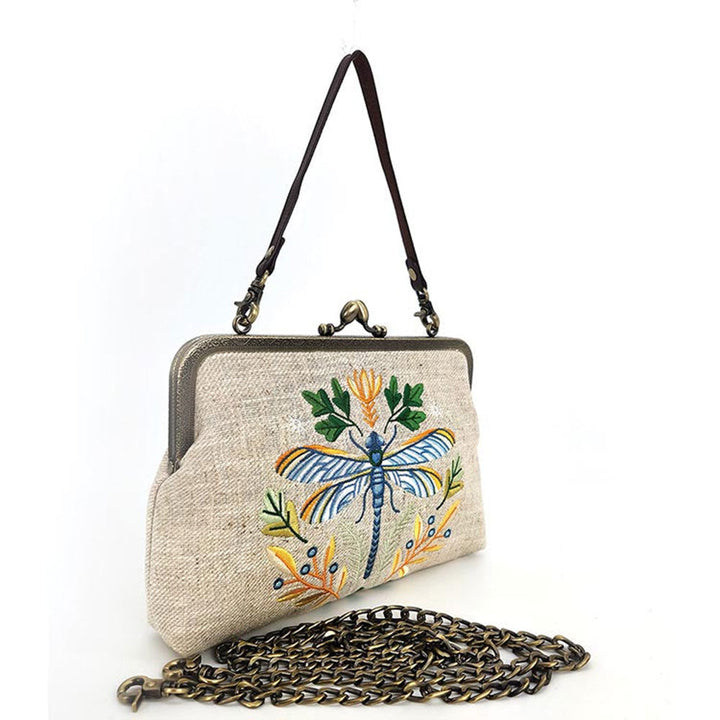 Dragonfly Vintage Kisslock Bag : Beige