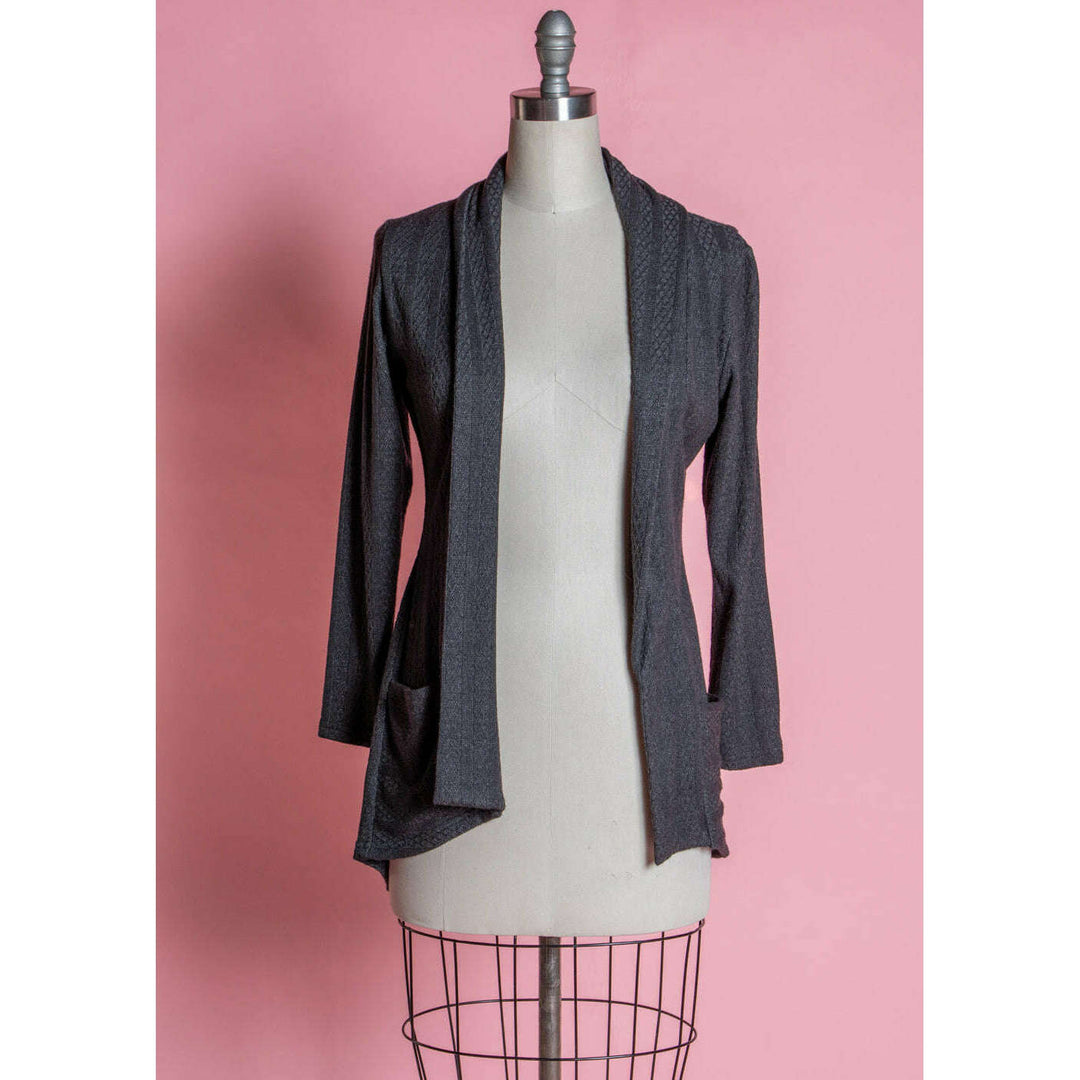 Dreamy Duster -  Pointelle Cable Knit, Heathered Black