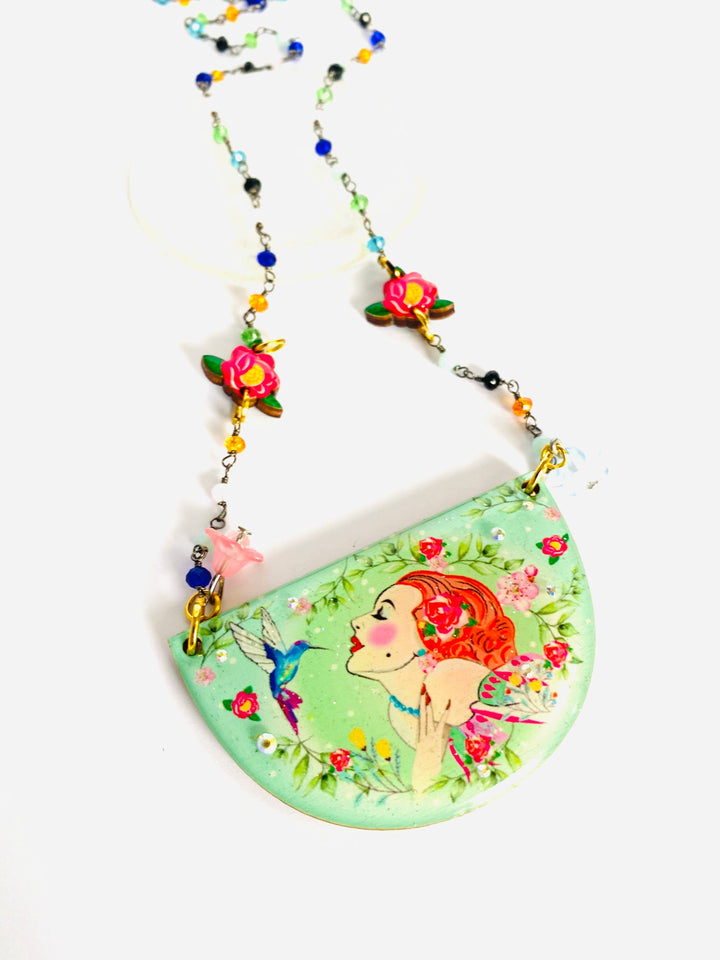 Lady and Hummingbird Statement Necklace by Rosie Rose Parker