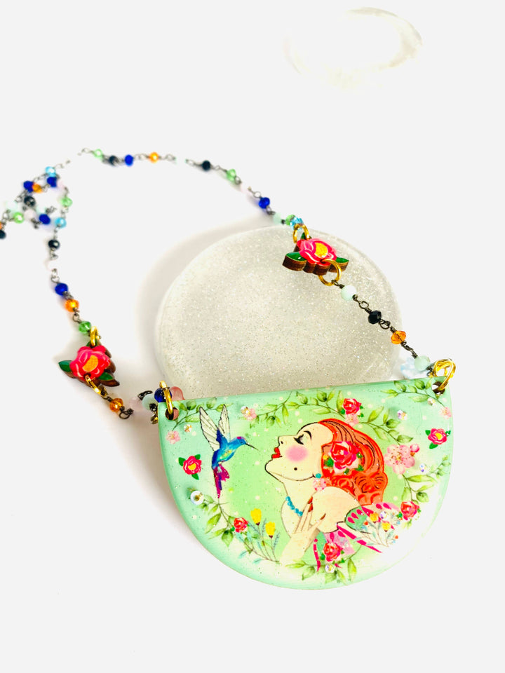 Lady and Hummingbird Statement Necklace by Rosie Rose Parker