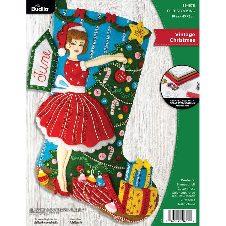 Bucilla Vintage Christmas Felt Stocking 18"