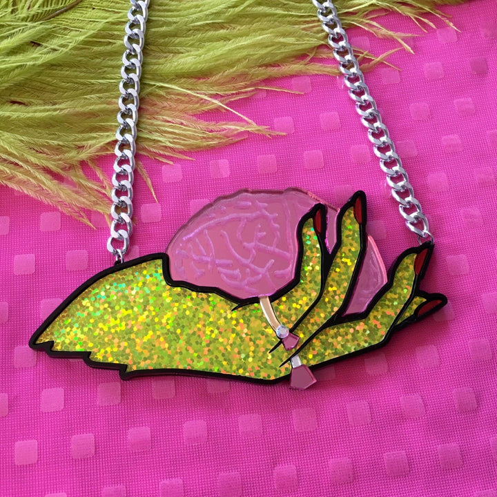 Brains And Beauty Zombie Hand Necklace, Laser Cut Acrylic, Plastic Jewelry