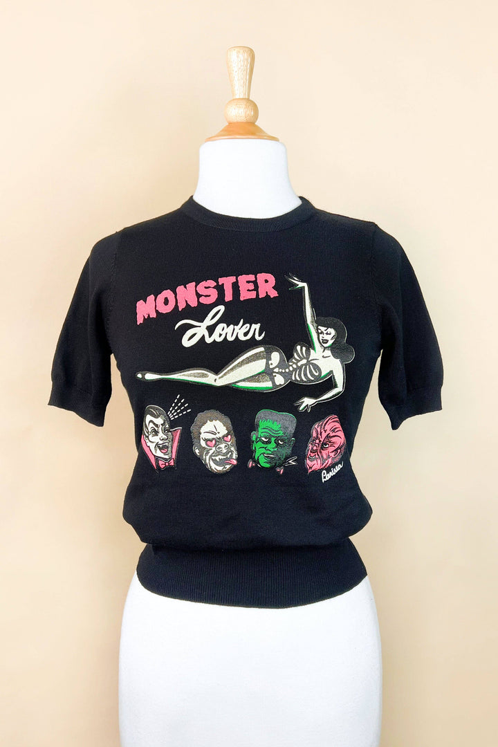 Monster Lover Short Sleeve Sweater in Black