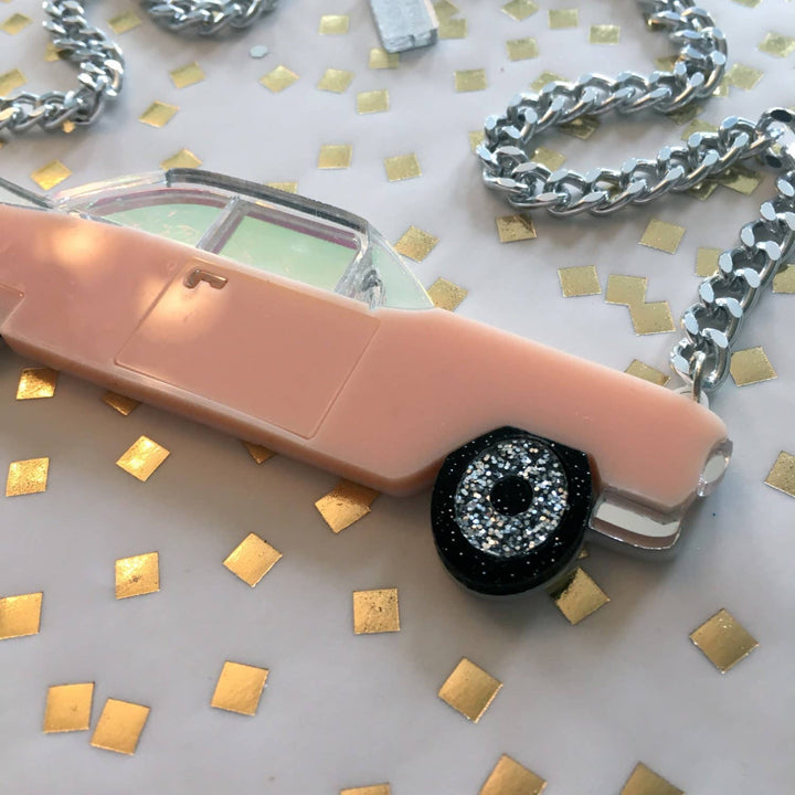 Vintage Pink Cadillac Convertible Car Statement Necklace