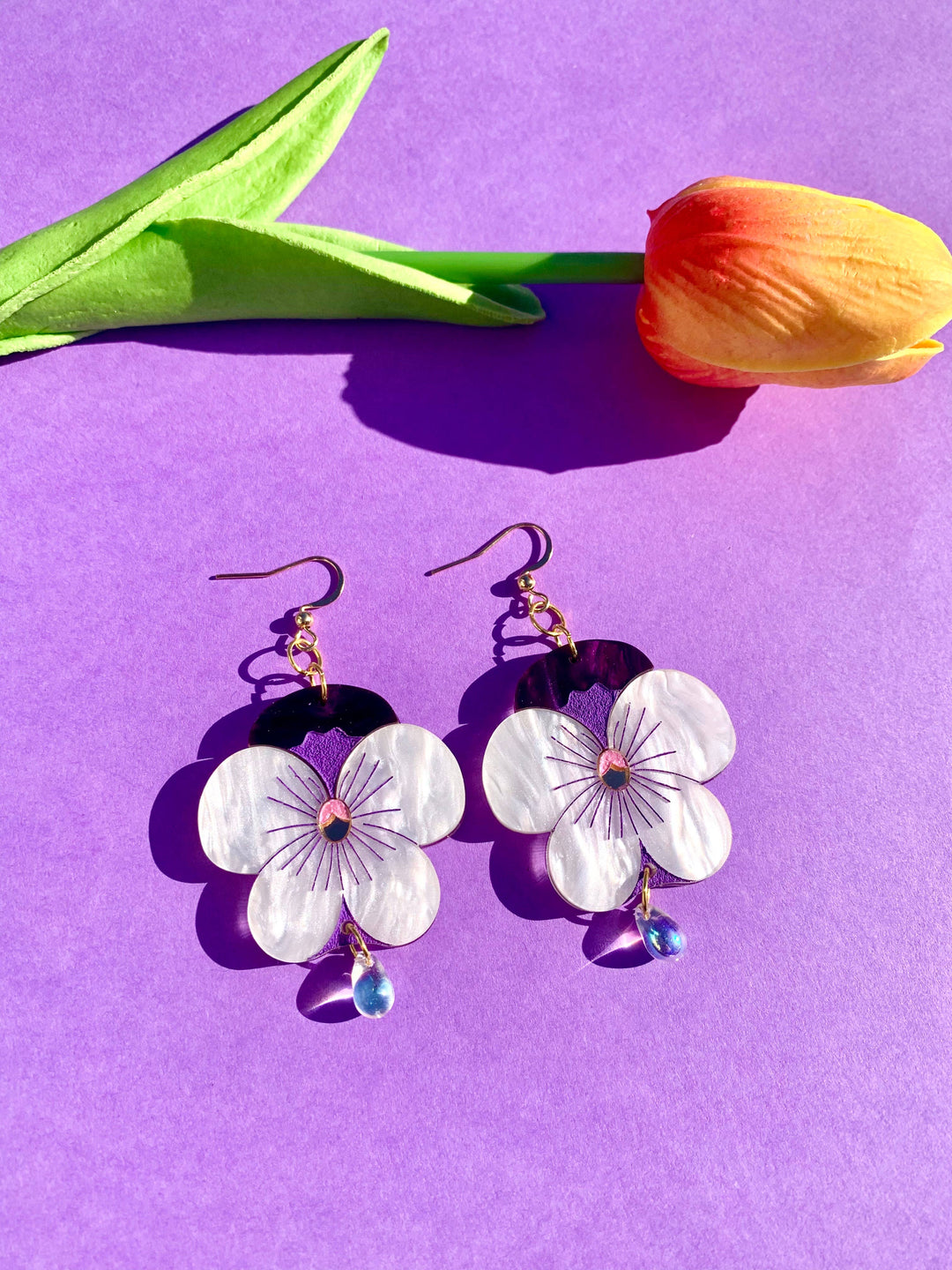 Pansies Acrylic Statement Earrings