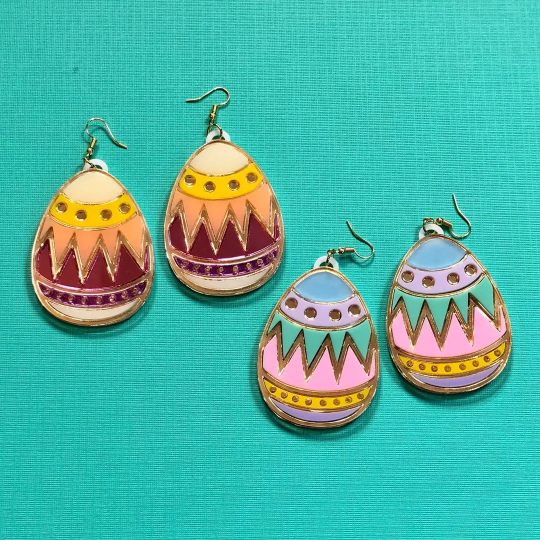 Colorful Easter Egg Acrylic Earrings -  Pink, Blue, Teal