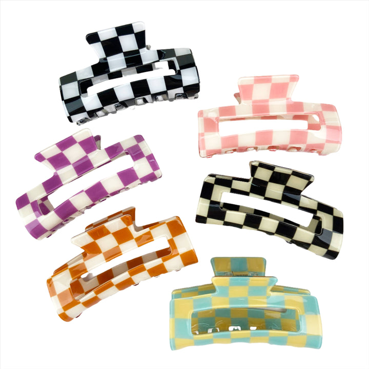 Checkerboard retro hair claw clip