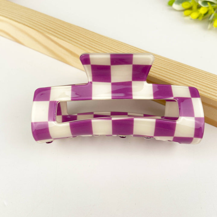 Checkerboard retro hair claw clip