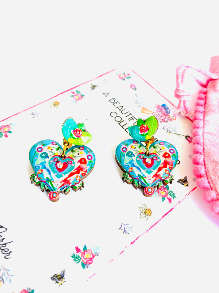 Love Bird Heart Shaped Earrings by Rosie Rose Parker