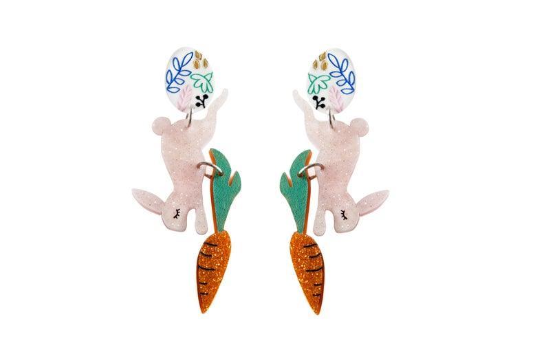 Easter Bunny Earrings with Carrot and Egg by Laliblue - Quirks!