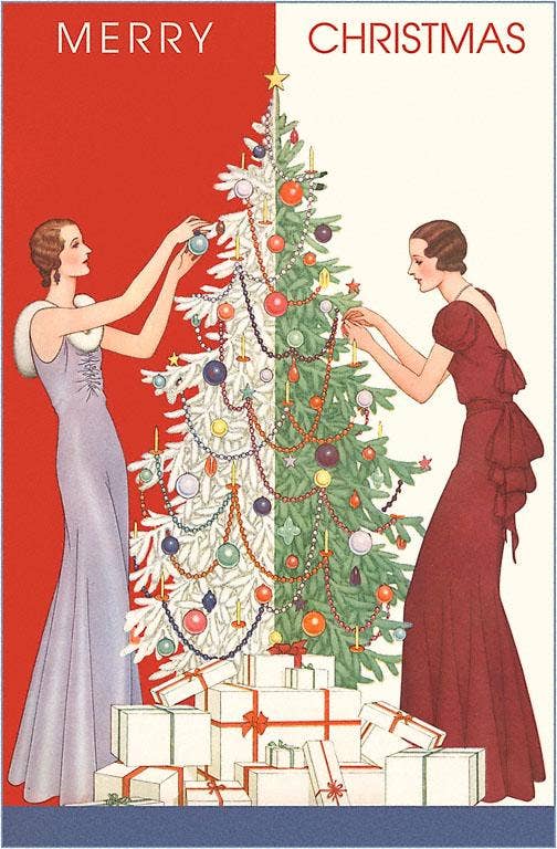 Women Decorating Tree Vintage Christmas Postcard Reproduction Set of 10