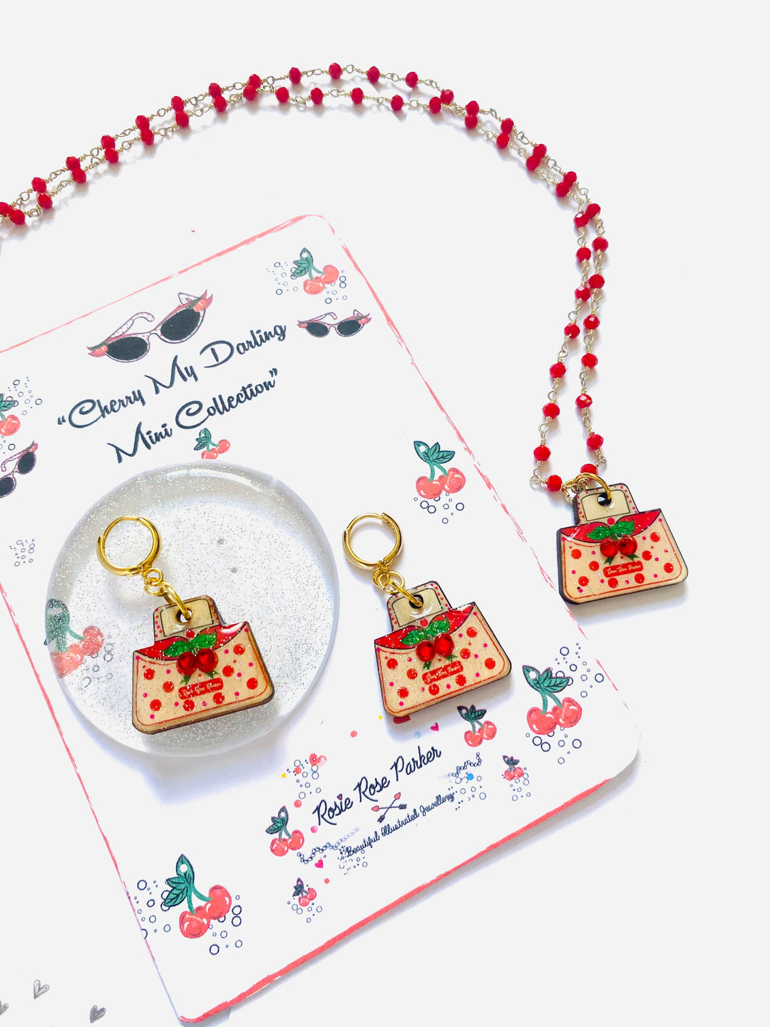 Retro Cherry Handbag Earrings by Rosie Rose Parker