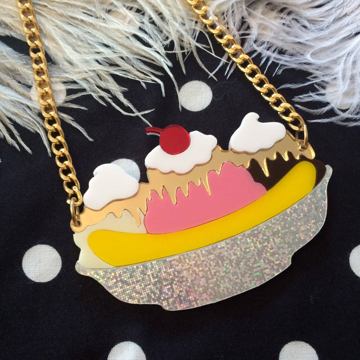 Banana Split Sundae Acrylic Necklace