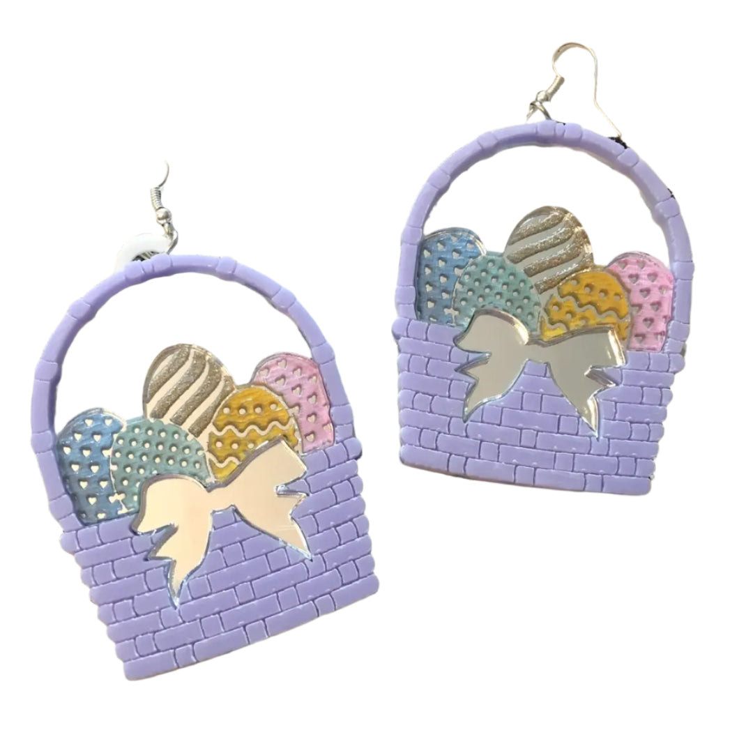 Easter Egg Basket Earrings, Laser Cut Acrylic