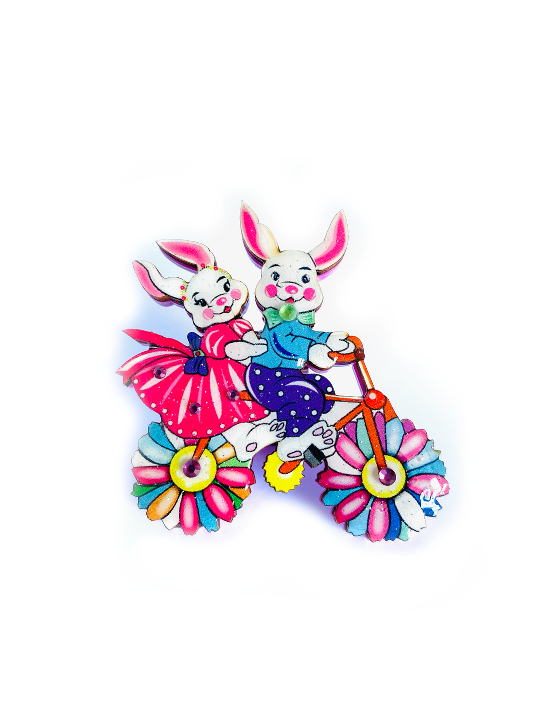 Betty & Bert Go Cycling Easter Brooch by Rosie Rose Parker