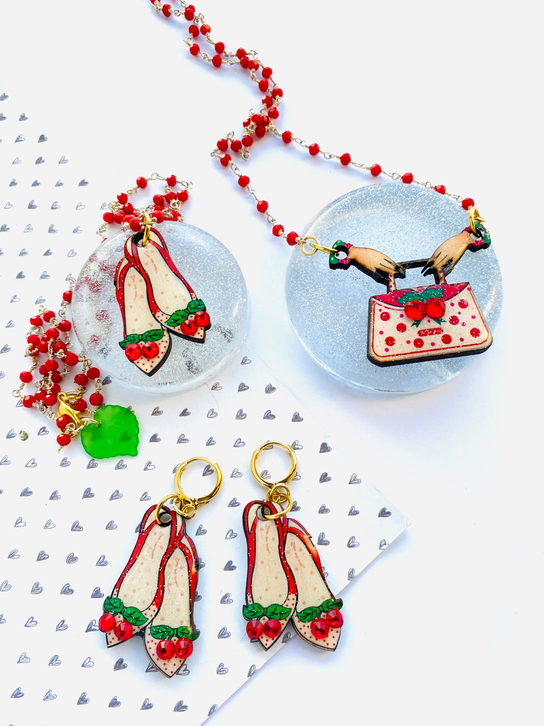 Red Ruby Cherry Shoe Earrings by Rosie Rose Parker