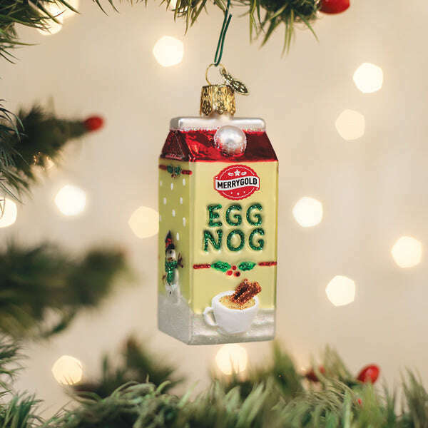 Old World Christmas Eggnog Carton Blown Glass Ornament