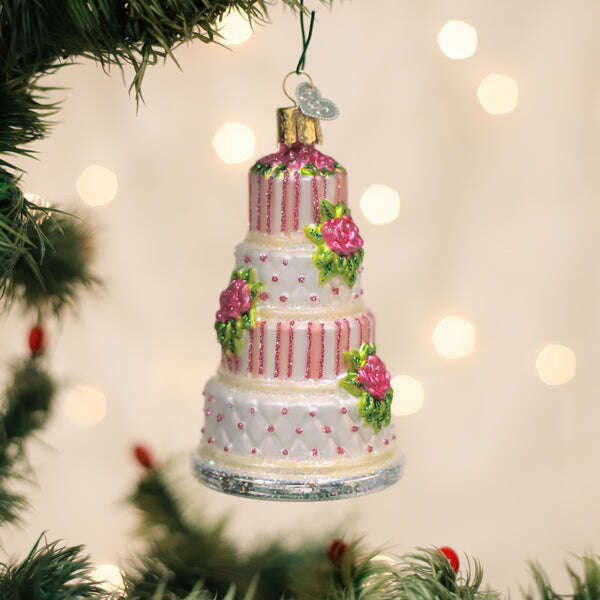 Old World Christmas Elegant Wedding Cake Blown Glass Ornament
