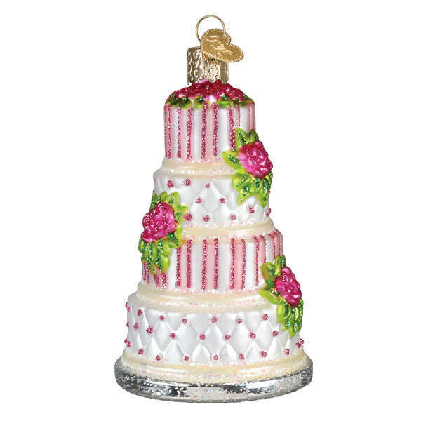 Old World Christmas Elegant Wedding Cake Blown Glass Ornament