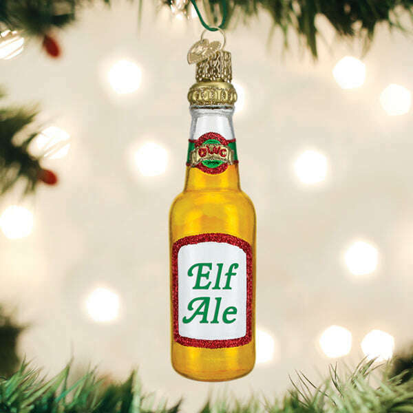 Old World Christmas Elf Ale Beer Bottle Blown Glass Ornament