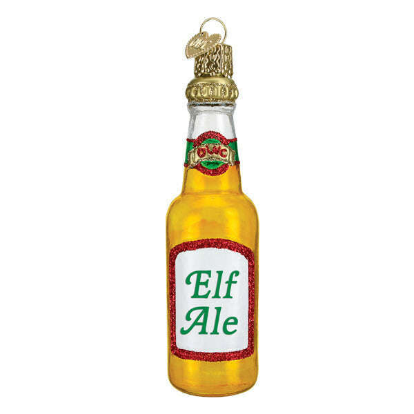 Old World Christmas Elf Ale Beer Bottle Blown Glass Ornament