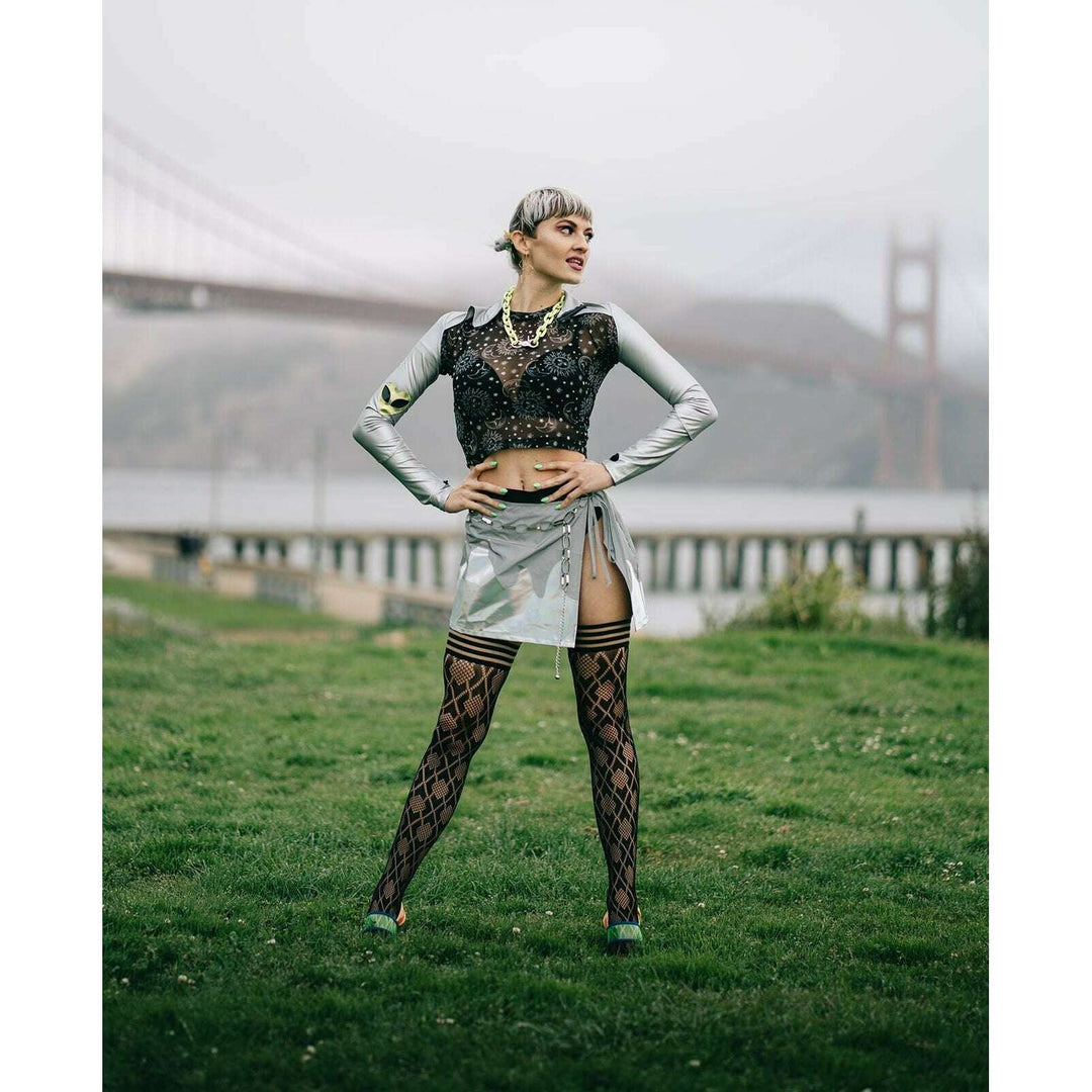 Elle: No Flush Beats This Pair of Diamond Thigh Highs. Petite to Plus Size