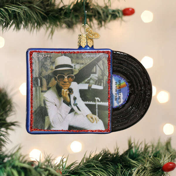 Old World Christmas Elton John Greatest Hits Album Blown Glass Ornament