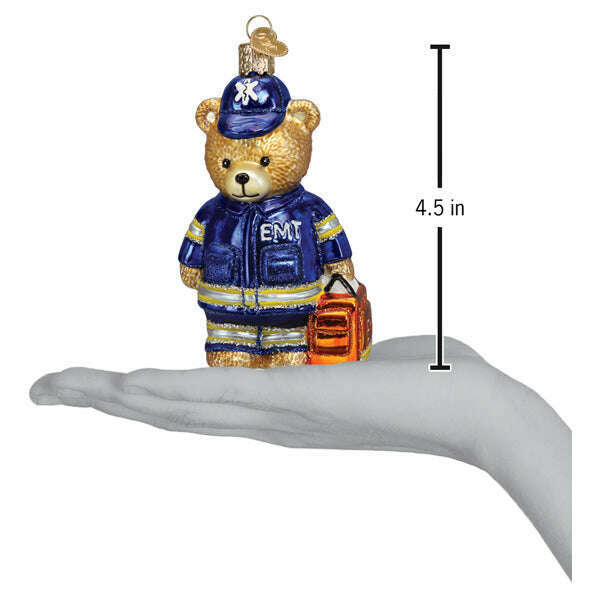 Old World Christmas EMT Teddy Bear Blown Glass Ornament