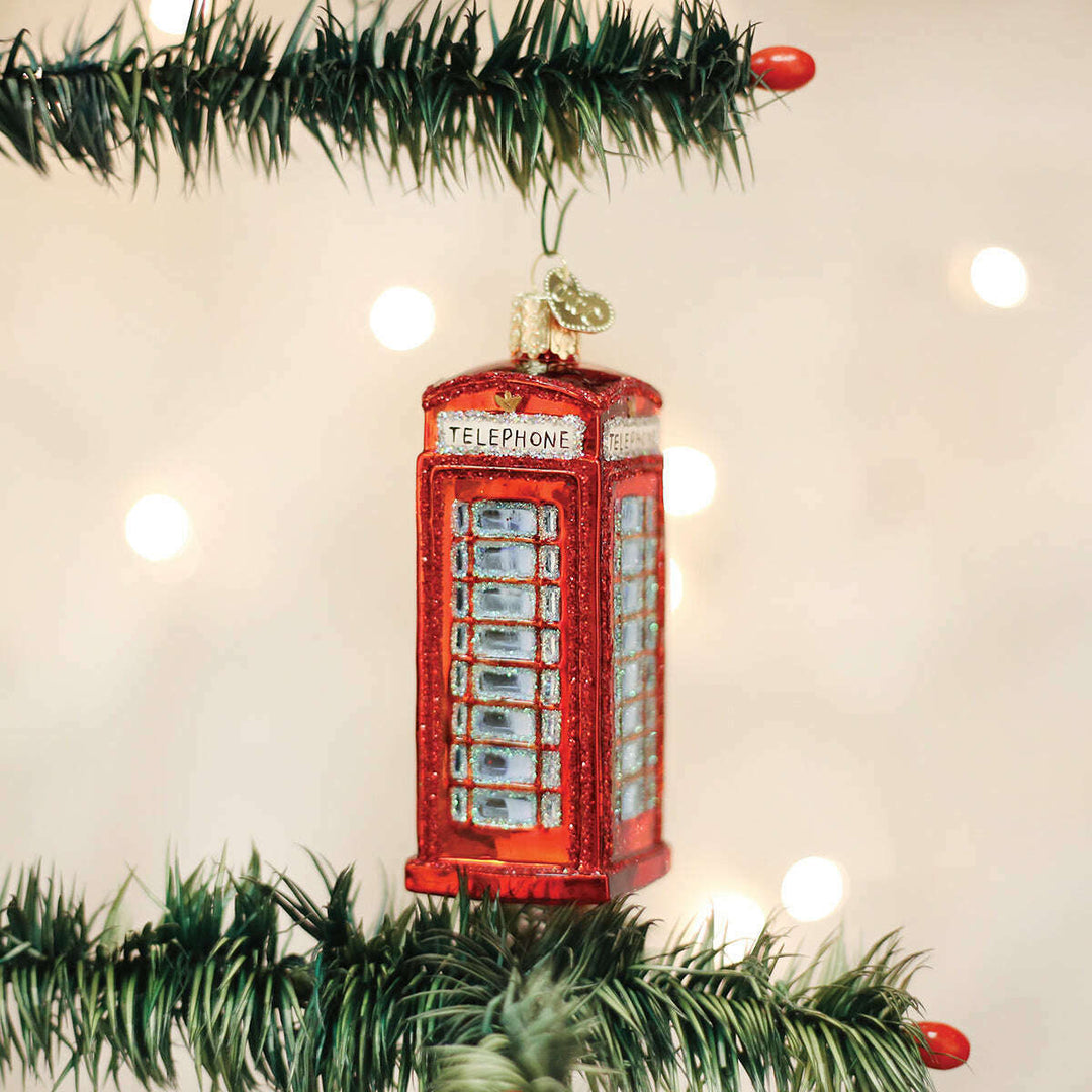 Old World Christmas English Phonebooth Blown Glass Ornament