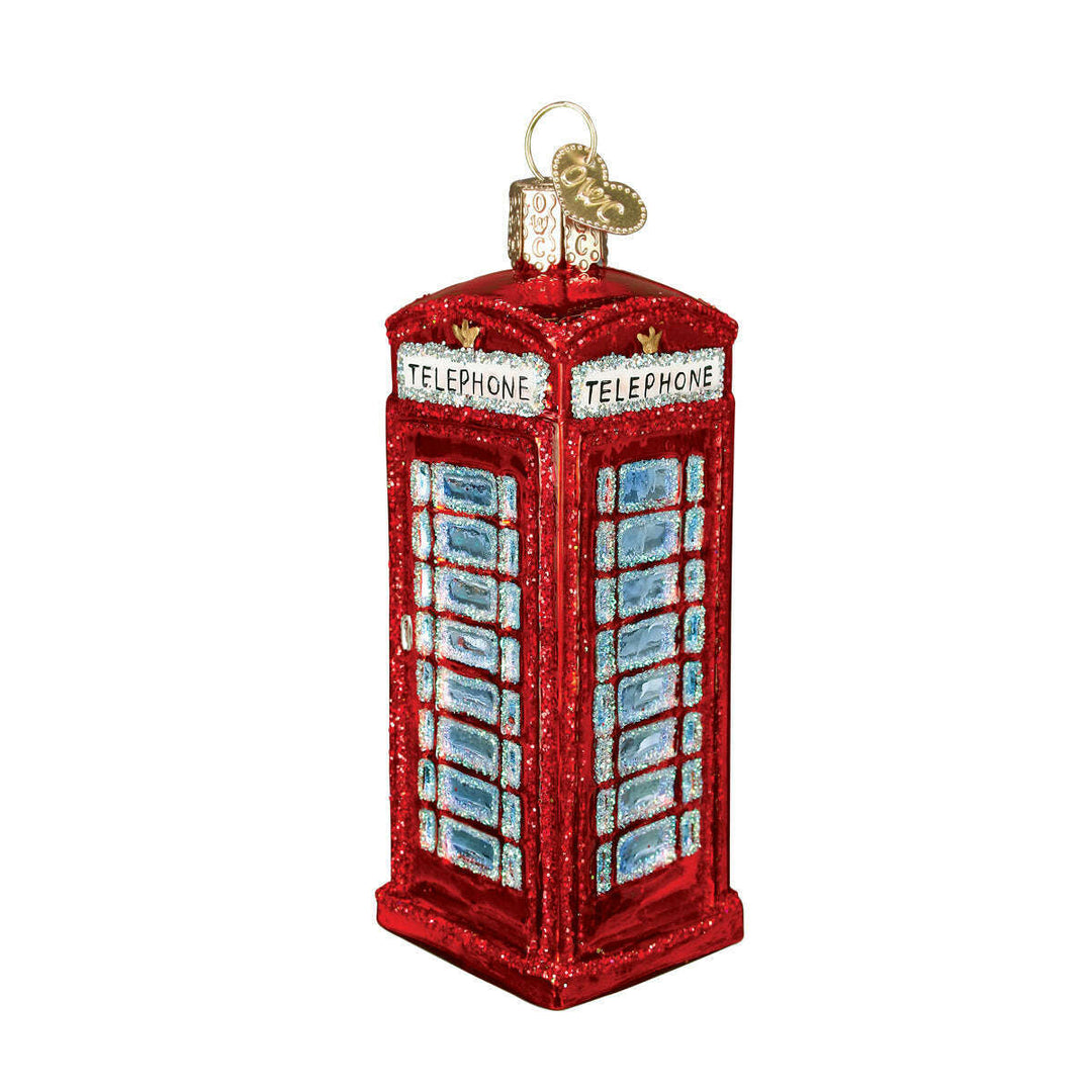 Old World Christmas English Phonebooth Blown Glass Ornament