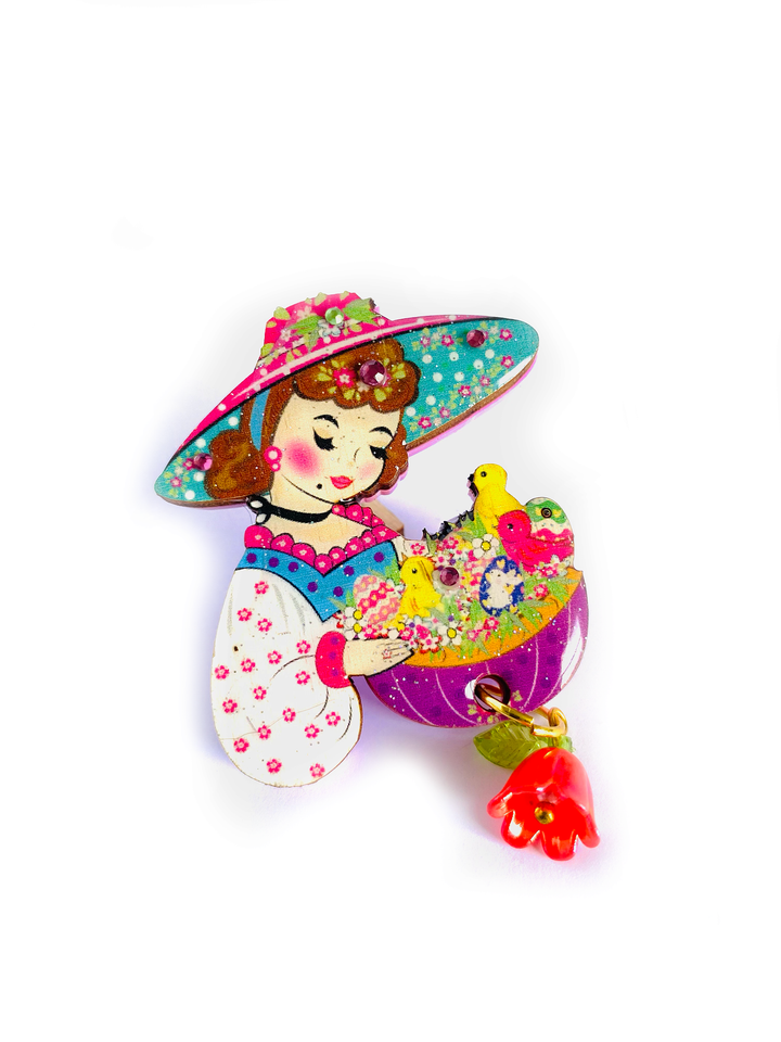 Penelope and her Easter Basket Brooch by Rosie Rose Parker