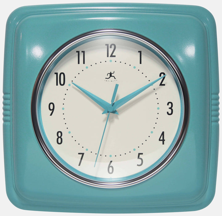 Retro Square Turquoise Indoor Wall Clock