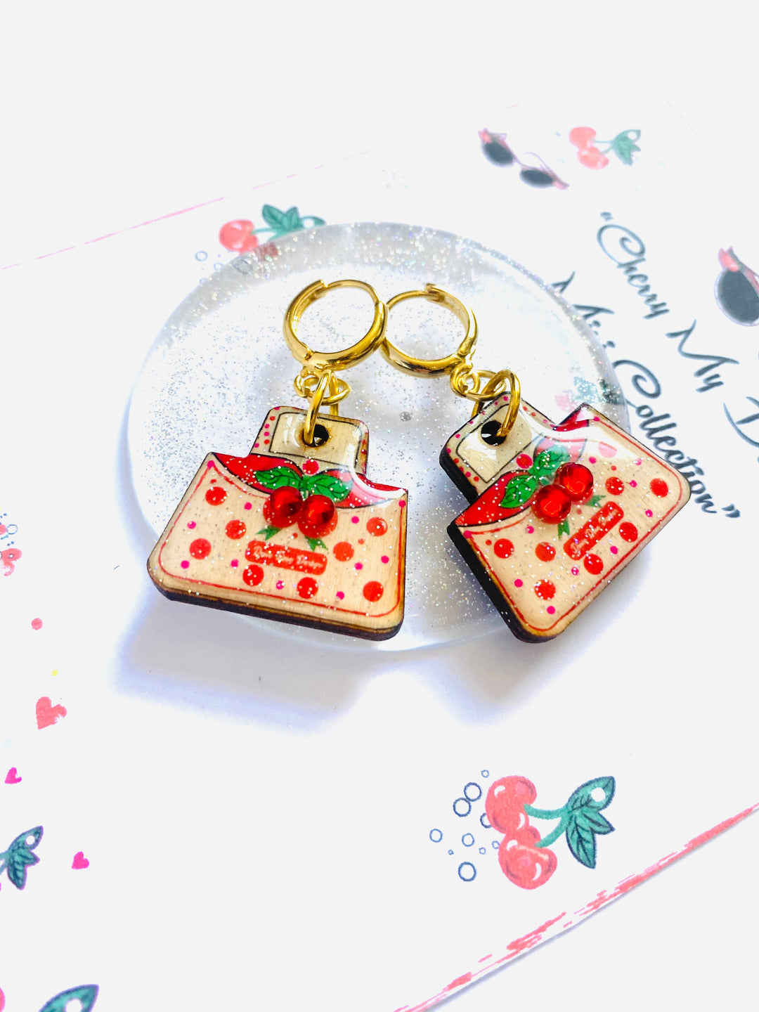 Retro Cherry Handbag Earrings by Rosie Rose Parker