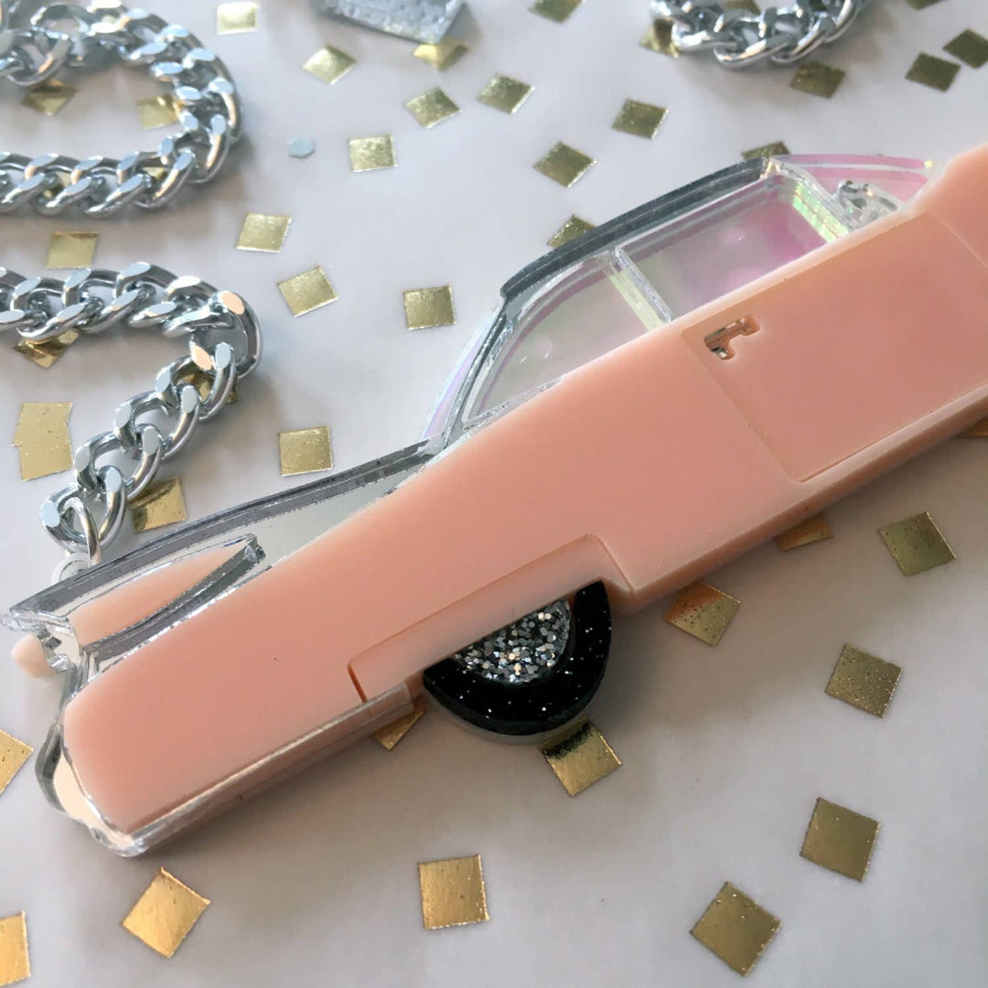 Vintage Pink Cadillac Convertible Car Statement Necklace