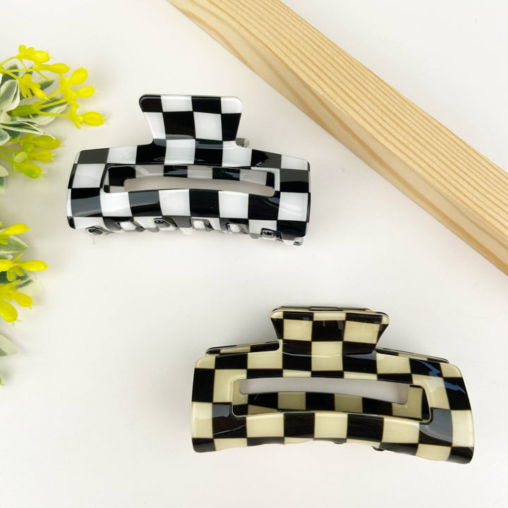 Checkerboard retro hair claw clip