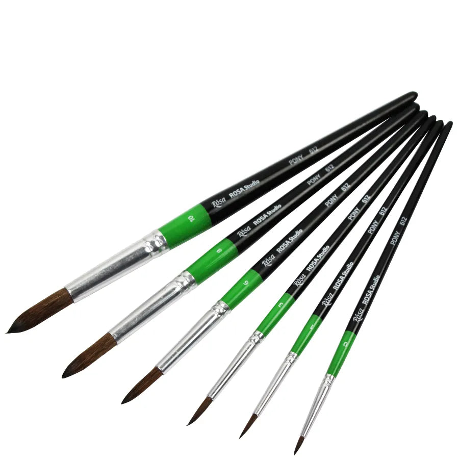 Rosa Studio Set of paint brushes 9. Pony. 6pc. Round N 0,1,3,6,8,10. Short Handle.