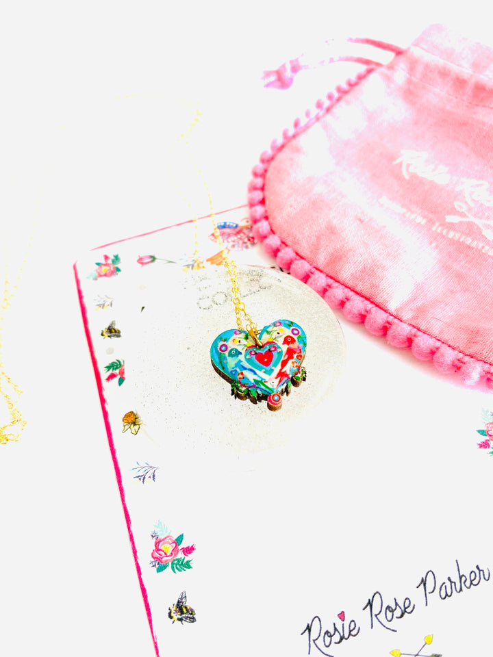 Lovebird Necklace on Gold Chain by Rosie Rose Parker