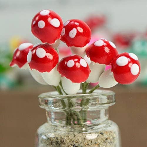 Vintage Red Sealed Plaster Mushrooms -Set of 10