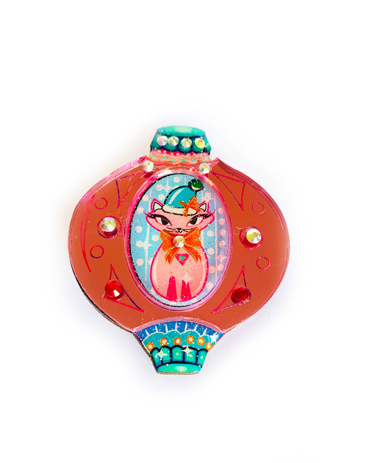 Retro Cat Christmas Bauble Brooch by Rosie Rose Parker