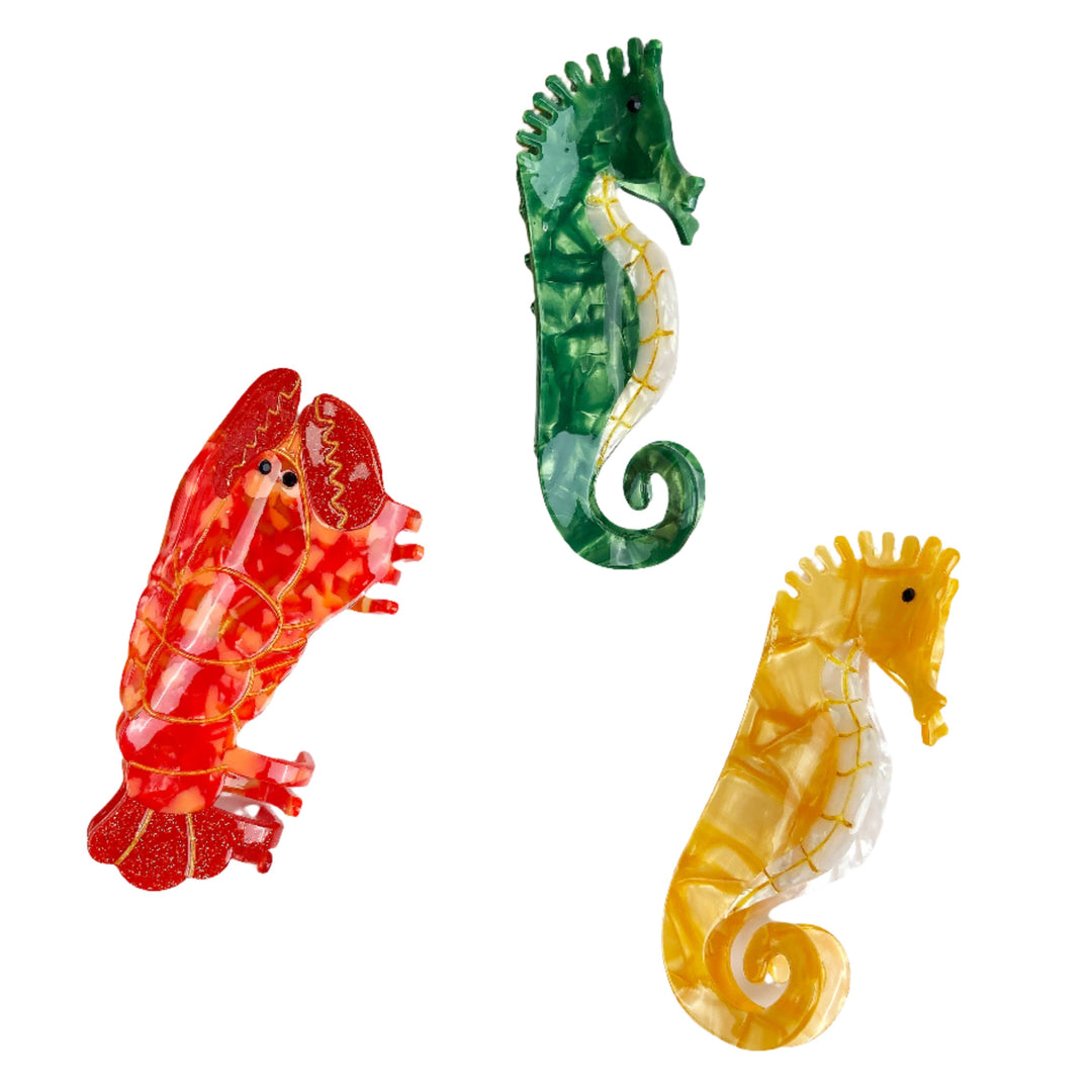 Acetate Ocean Series Animal Hair Clips Lobster Seahorse