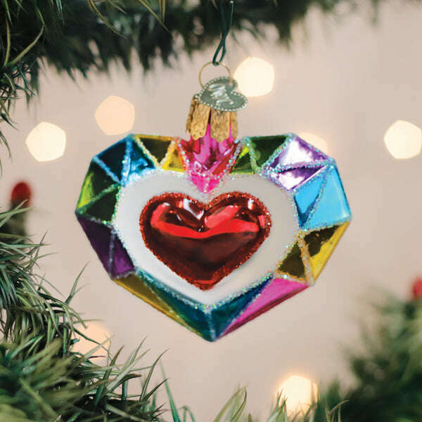 Old World Christmas Faceted Heart Blown Glass Ornament
