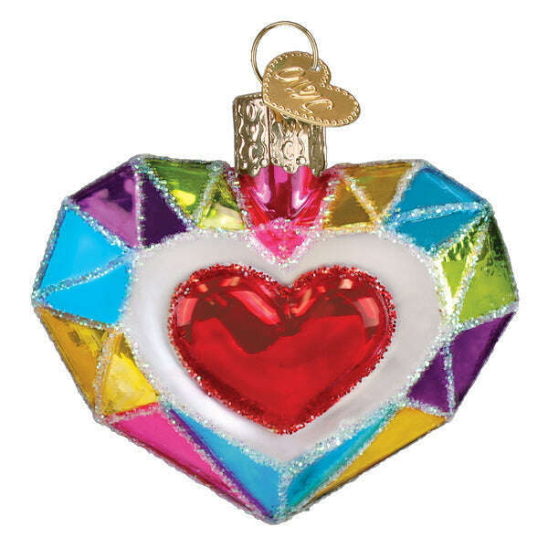 Old World Christmas Faceted Heart Blown Glass Ornament