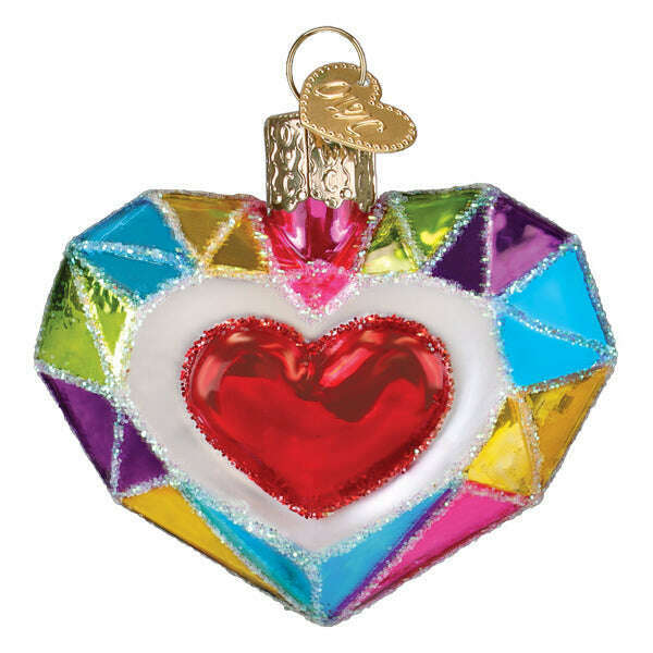 Old World Christmas Faceted Heart Blown Glass Ornament