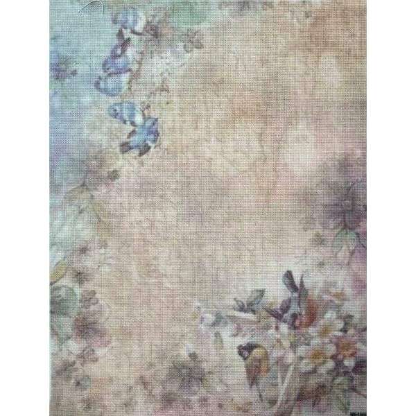 Faded Garden Designer Printed AIDA Fabric. Canvas for embroidery with an applied background  KF-1364A