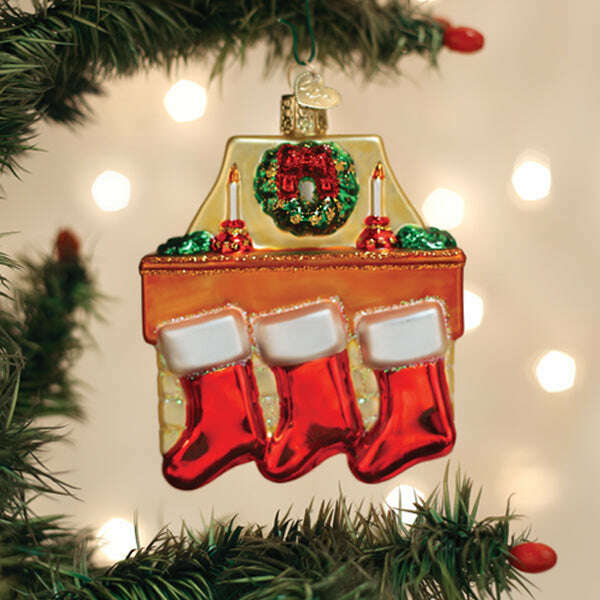 Old World Christmas Family of 3 Stockings Blown Glass Ornament